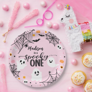 Spooky One Pink Halloween Ghost Paper Plate