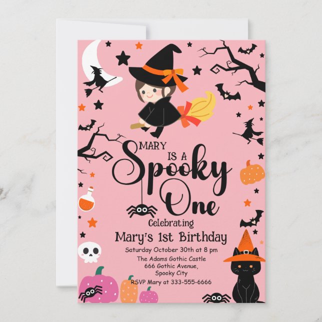 Spooky One Pink Witchy Halloween Birthday Party Invitation (Front)