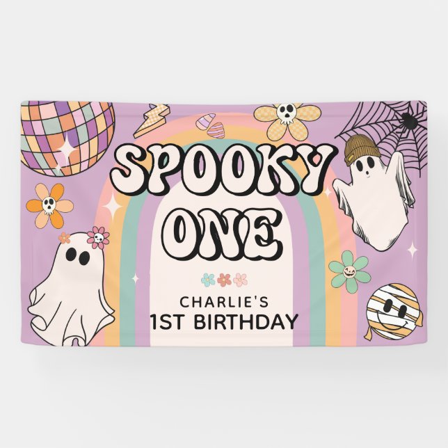 Spooky One Retro 1st Birthday Halloween Party Banner (Horizontal)