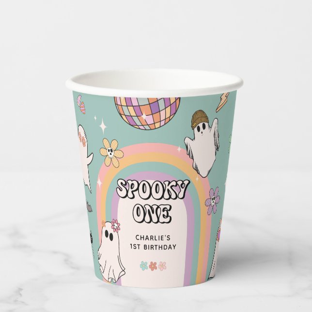 Spooky One Retro Fun Halloween 1st Birthday Party Paper Cups (Front)