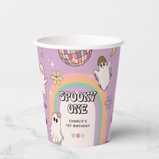 Spooky One Retro Fun Halloween 1st Birthday Party Paper Cups (Front)