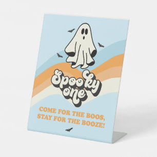 Spooky One Retro Ghost Birthday Booze Pedestal Sign