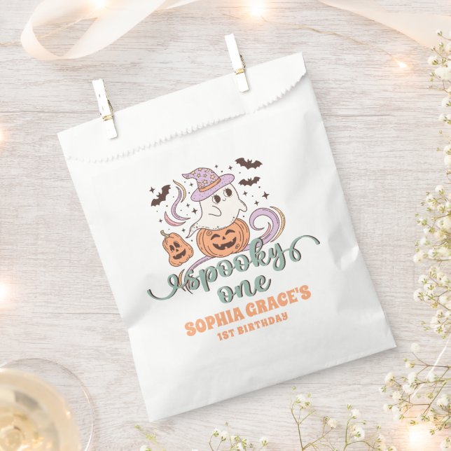 Spooky One Retro Ghost Halloween Birthday Party Favour Bag (Clipped)