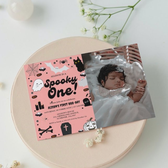 Spooky One Retro Grovy Halloween Girl 1st Birthday Invitation (Creator Uploaded)