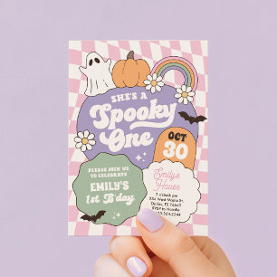 Spooky One Retro Halloween 1st Birthday Invitation