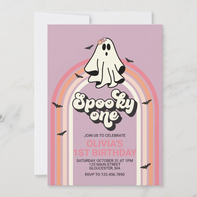 Spooky One Retro Halloween Ghost 1st Birthday Invitation (Front)