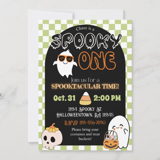 Spooky One, Retro Theme 1st Birthday Invitation (Front)