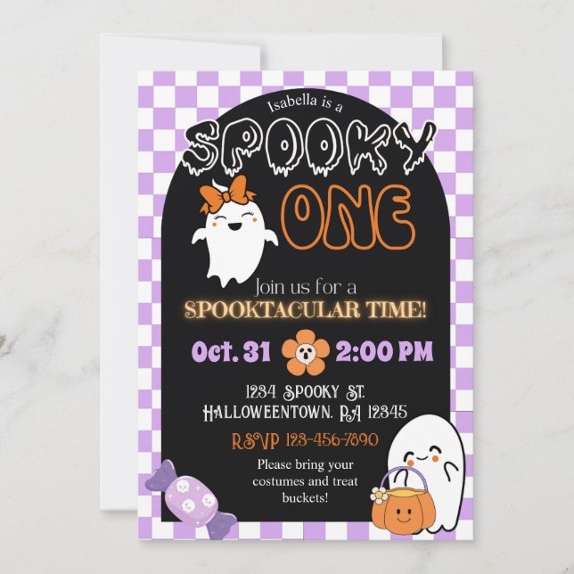 Spooky One, Retro Theme 1st Birthday Invitation (Front)