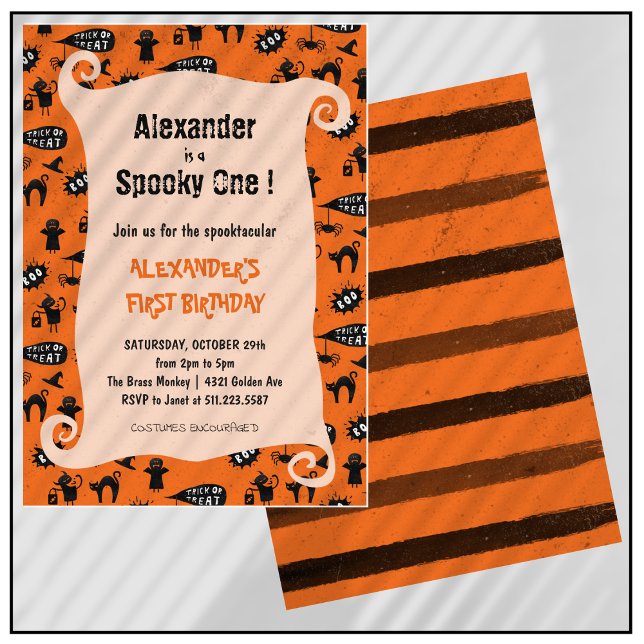 Spooky one Spooktacular Halloween 1st birthday Invitation (Halloween-1st-birthday-Invitation-Spooky-one-Spooktacular-orange-1)