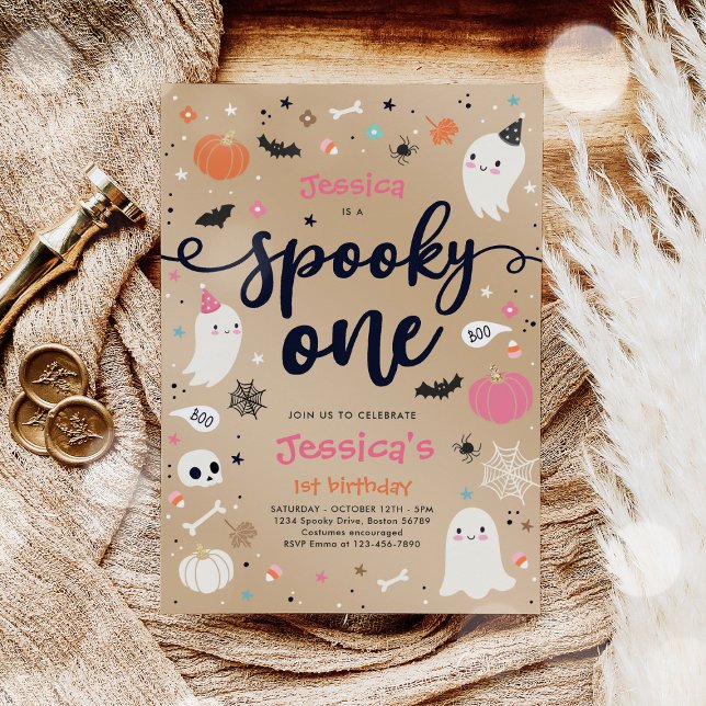 Spooky One Vintage Halloween Ghost 1st Birthday Invitation (Creator Uploaded)