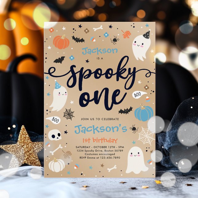 Spooky One Vintage Halloween Ghost 1st Birthday Invitation (Creator Uploaded)