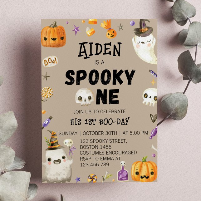 Spooky One Vintage Halloween Ghost Birthday Invitation (Creator Uploaded)
