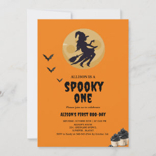 spooky one witch orange Halloween Birthday Party   Invitation