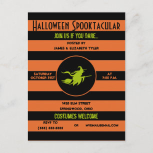 Spooky Orange, Black and Green Halloween Party Invitation Postcard