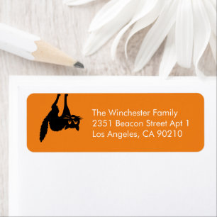Spooky orange black cat fun Halloween address Return Address Label