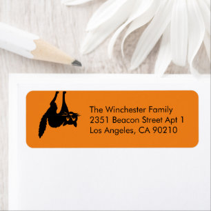 Spooky orange black cat Halloween return address Return Address Label