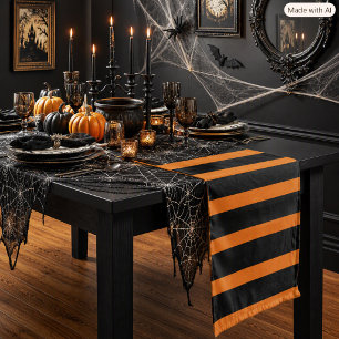 Spooky Orange‑Black Stripe Halloween Short Table Runner