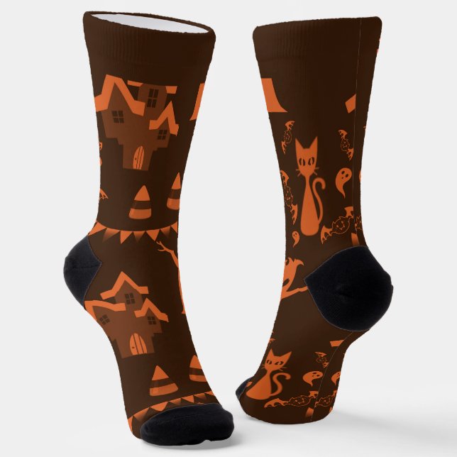 Spooky Orange & Brown Halloween Socks with Name (Angled)