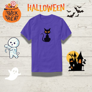 Spooky Orange-Eyed Black Cat Halloween  T-Shirt