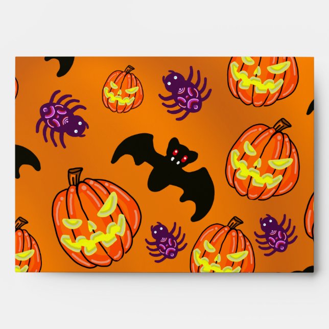 spooky orange Halloween bats and pumpkins envelope (Front)