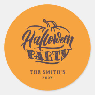 Spooky Orange Halloween Party Classic Round Sticker