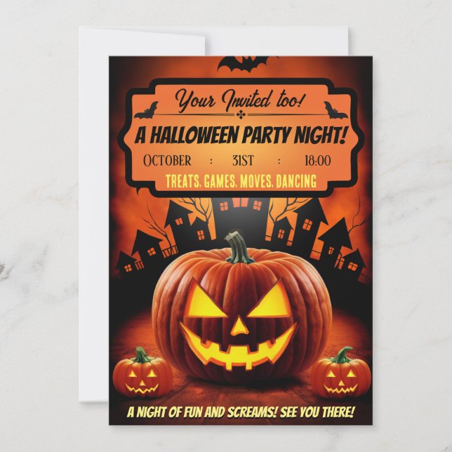 Spooky Orange Halloween Pumkin Party  Invitation (Front)