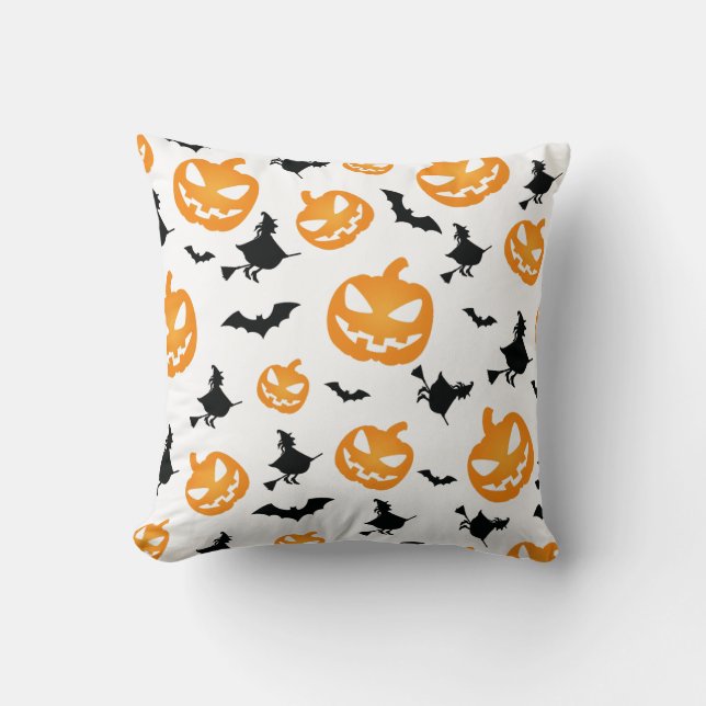 Spooky Orange Halloween Pumpkin Seamless Pattern Cushion (Front)