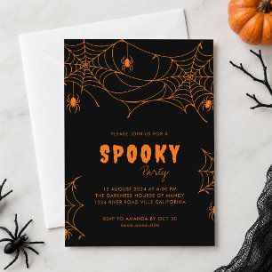 Spooky Orange Halloween Spider Web Party Invitation