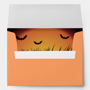 Spooky Orange Happy Halloween Bat Field Envelope