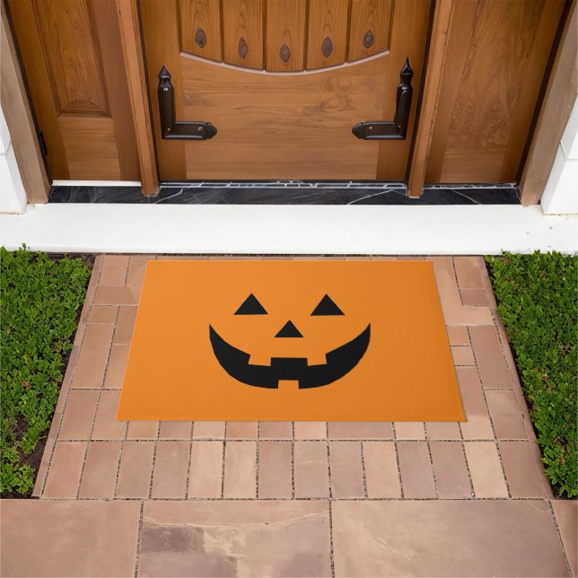 Spooky orange Jack o lantern pumpkin fun Halloween Doormat (Outdoor)