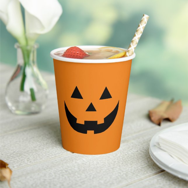 Spooky orange Jack o lantern pumpkin Halloween Paper Cups (Insitu)
