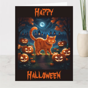 Spooky Orange Kitten on Halloween Night Card