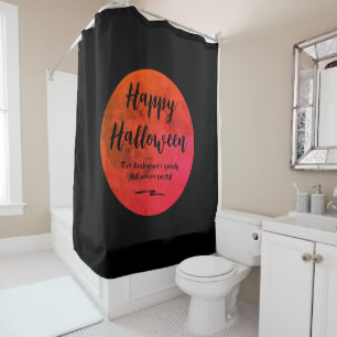 Spooky Orange Red Black Moon Happy Halloween Party Shower Curtain