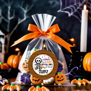 Spooky Orange Skeleton Boy Halloween Birthday Classic Round Sticker