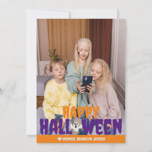 Spooky orange Spider Web Happy Halloween Photo Holiday Card
