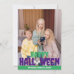 Spooky orange Spider Web Happy Halloween Photo Holiday Card