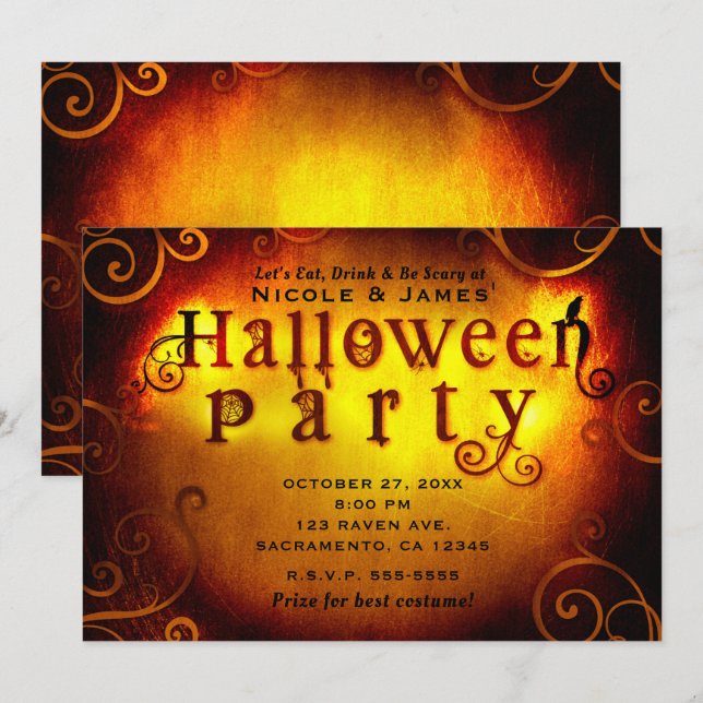 Spooky Orange Trick or Treat Halloween Party Invitation (Front/Back)
