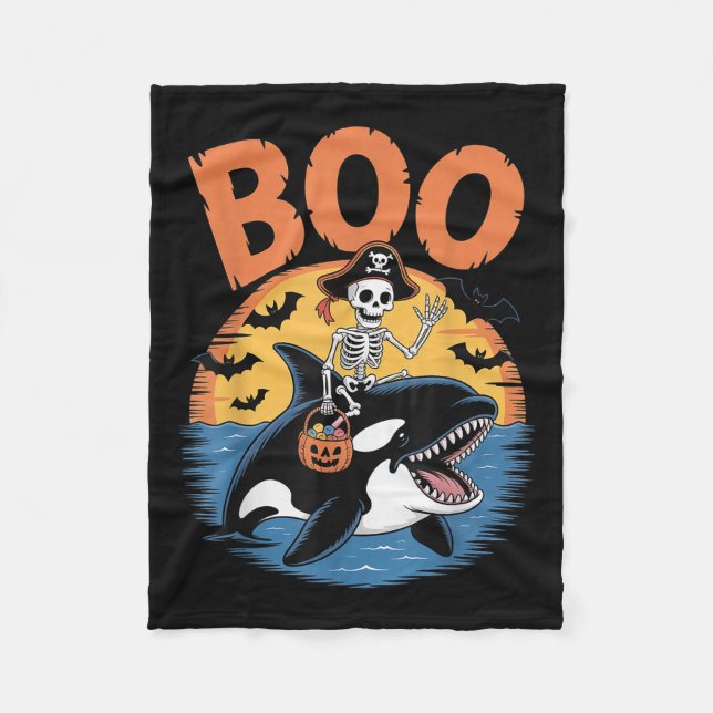Spooky Orca Costume On Boo Orca Halloween  Fleece Blanket (Front)