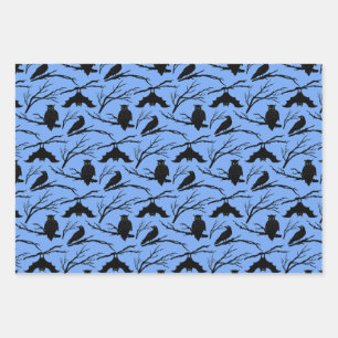Spooky Owl Bat Halloween Wrapping Paper Set of 3