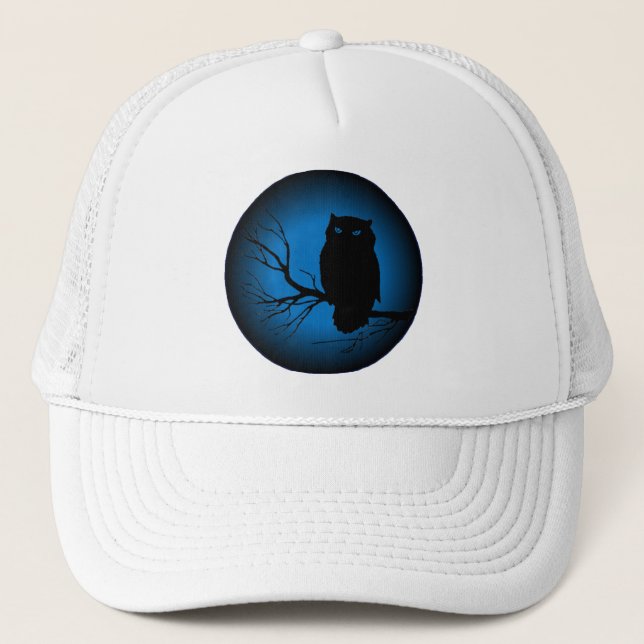 Spooky Owl Blue Moon Trucker Hat (Front)