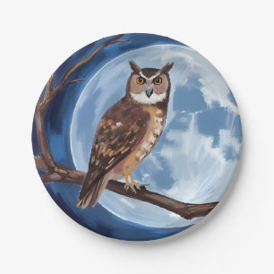 Spooky Owl Full Moon Halloween Paper Plate