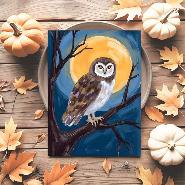 Spooky Owl | Full Moon Happy Halloween Holiday Postcard (Creator Uploaded)