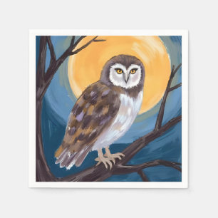 Spooky Owl Full Moon Happy Halloween Napkin
