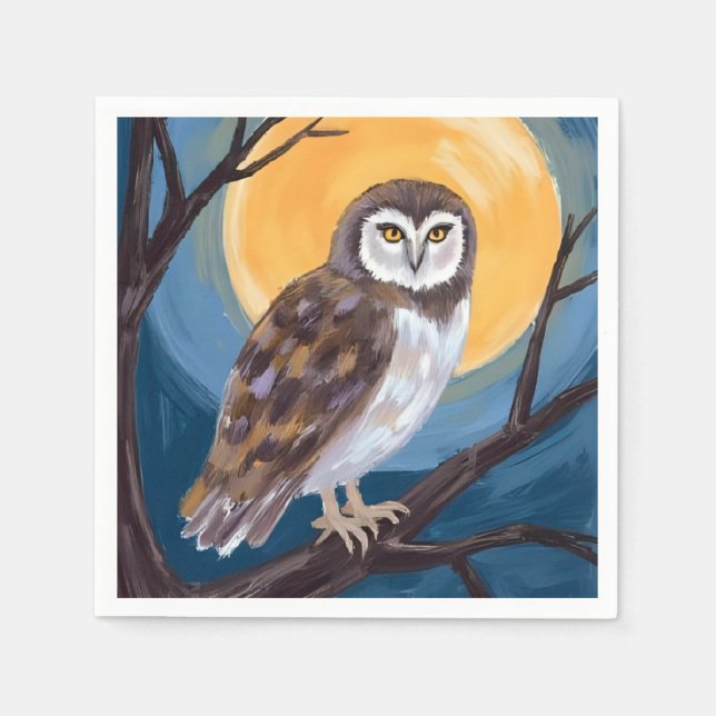Spooky Owl | Full Moon Happy Halloween Napkin (Front)