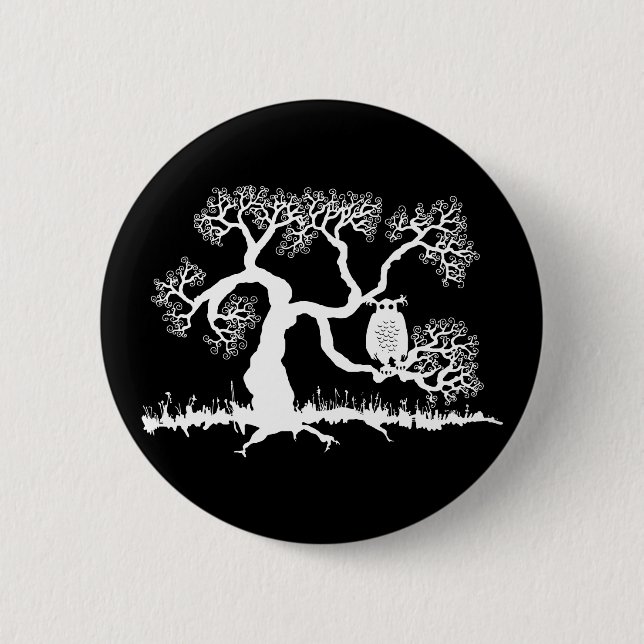 Spooky Owl In Tree 6 Cm Round Badge (Front)