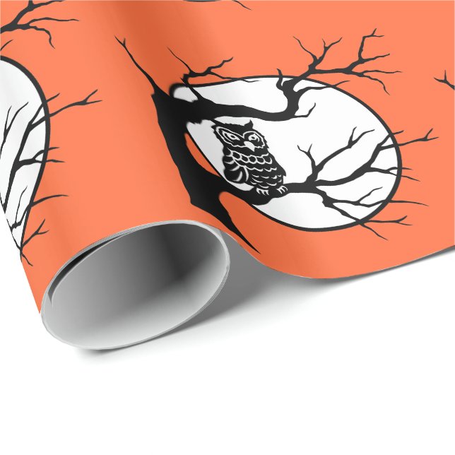 Spooky Owl in Tree, with a full moon Wrapping Paper (Roll Corner)