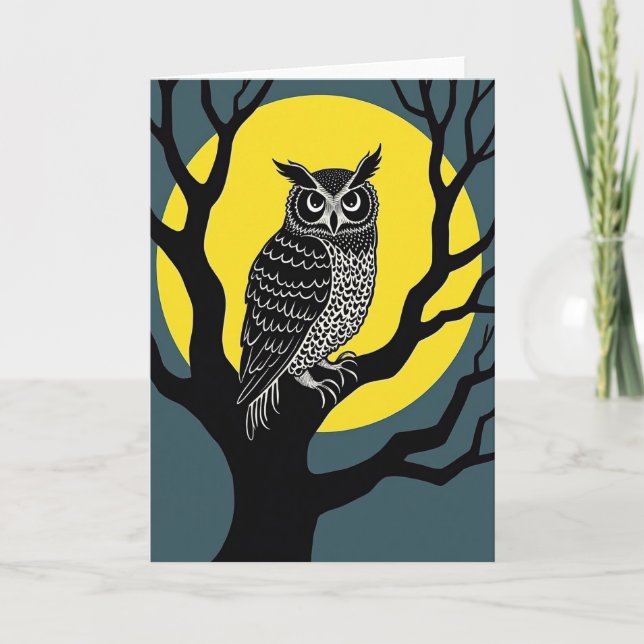Spooky Owl Moon Card (Front)