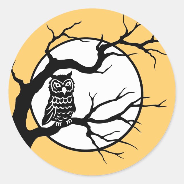 Spooky Owl on Bare Tree Silhouette Halloween  Classic Round Sticker (Front)