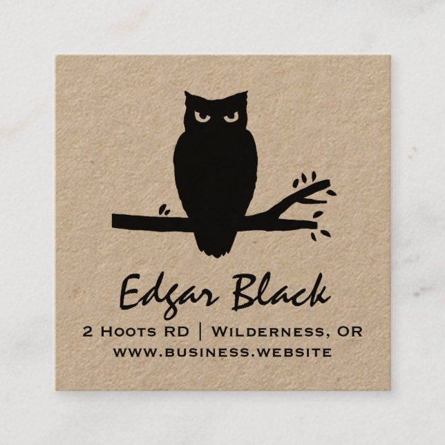 Spooky Owl Silhouette | Halloween Night Owl Square Business Card (Front)