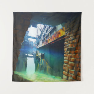 Spooky Owl Water Bridge Occult Dark Witchy AI Art Tapestry